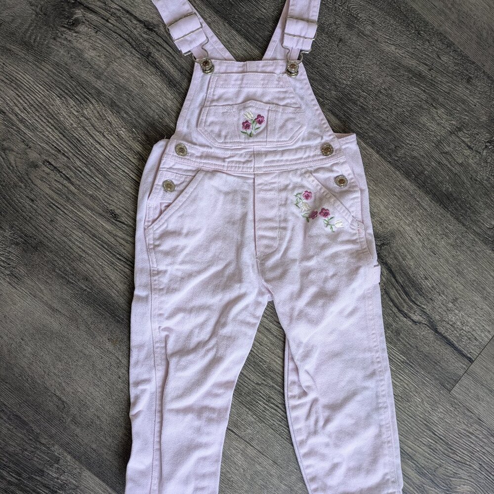 VINTAGE Floral Pink Denim Overalls